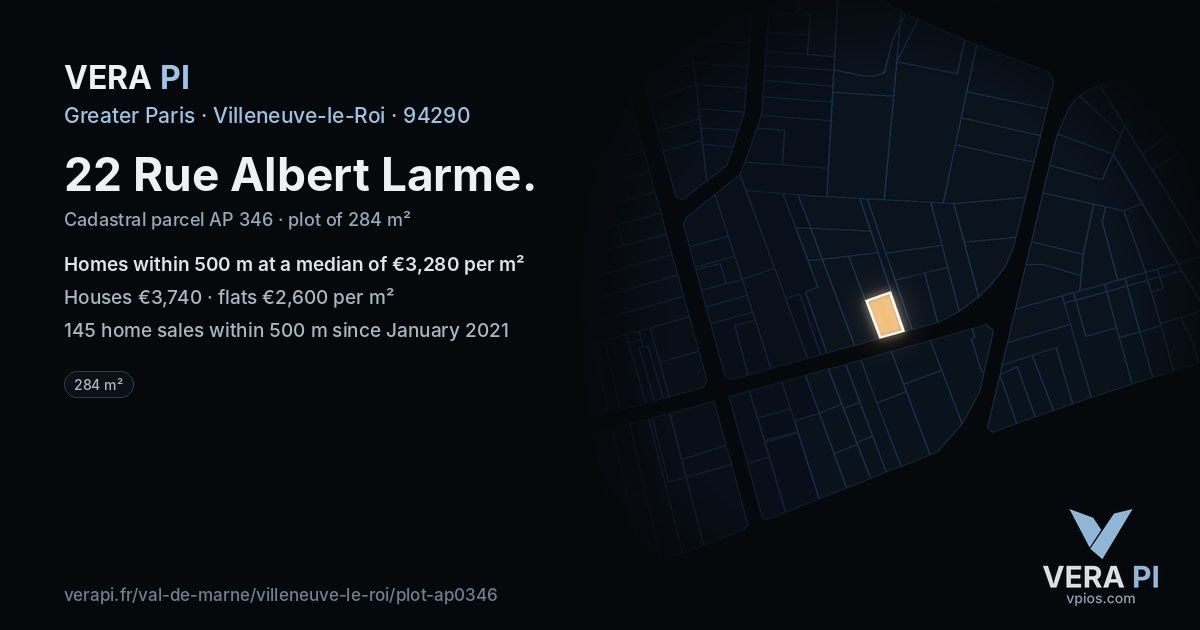 22 Rue Albert Larme, Villeneuve-le-Roi at night – the plot lit, the parcels around coloured by the prices near them