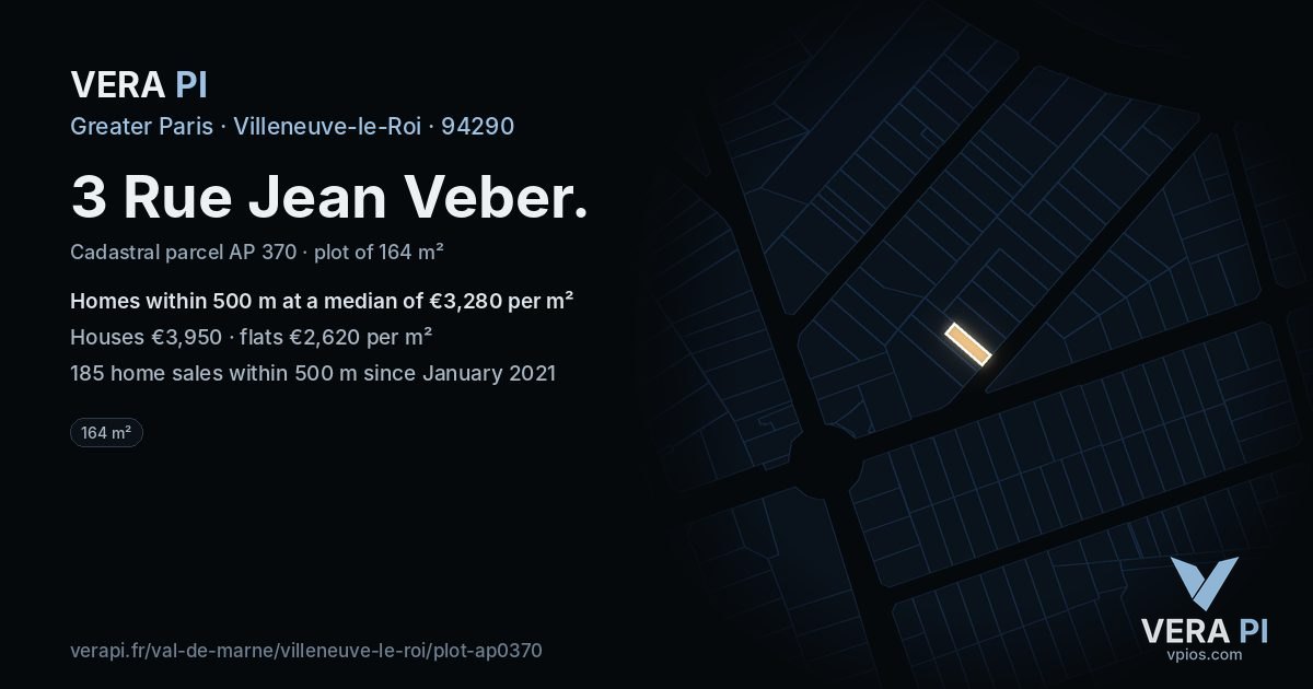 3 Rue Jean Veber, Villeneuve-le-Roi at night – the plot lit, the parcels around coloured by the prices near them