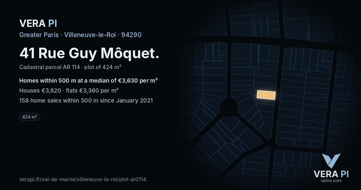 41 Rue Guy Môquet, Villeneuve-le-Roi at night – the plot lit, the parcels around coloured by the prices near them