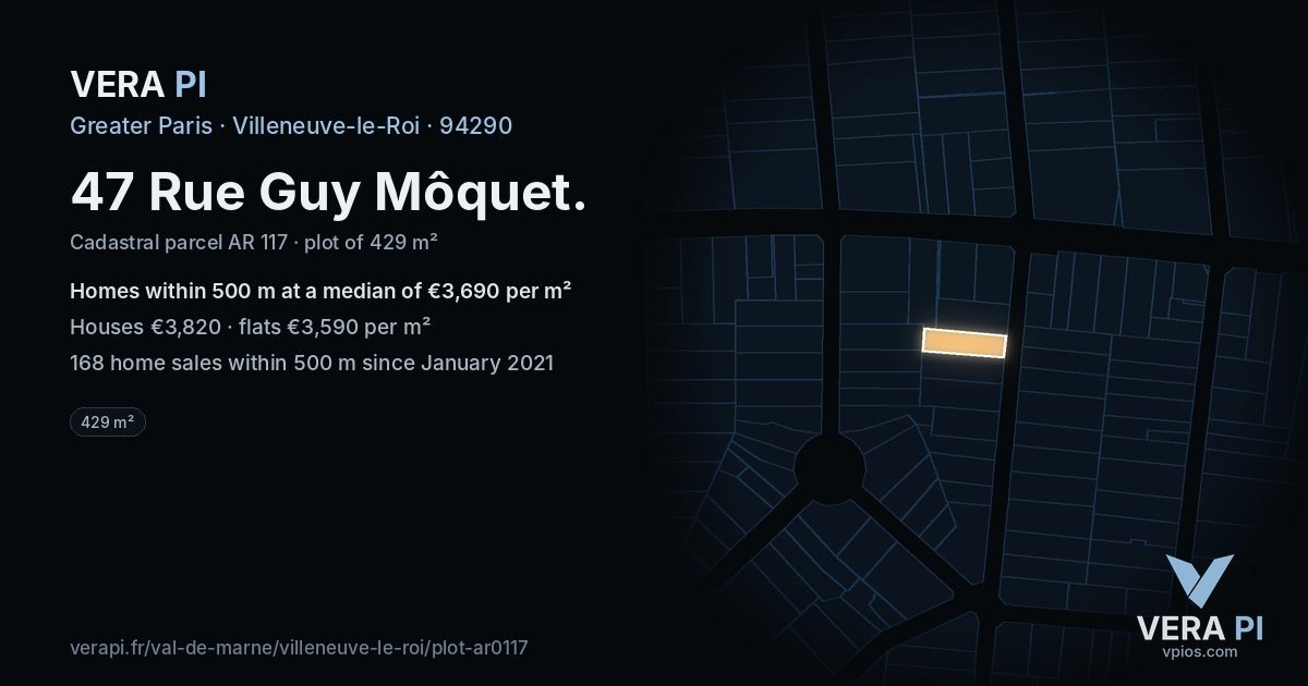 47 Rue Guy Môquet, Villeneuve-le-Roi at night – the plot lit, the parcels around coloured by the prices near them