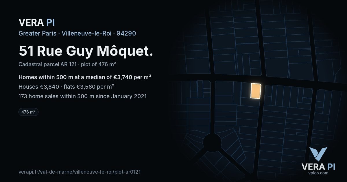 51 Rue Guy Môquet, Villeneuve-le-Roi at night – the plot lit, the parcels around coloured by the prices near them