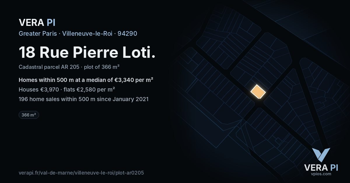 18 Rue Pierre Loti, Villeneuve-le-Roi at night – the plot lit, the parcels around coloured by the prices near them
