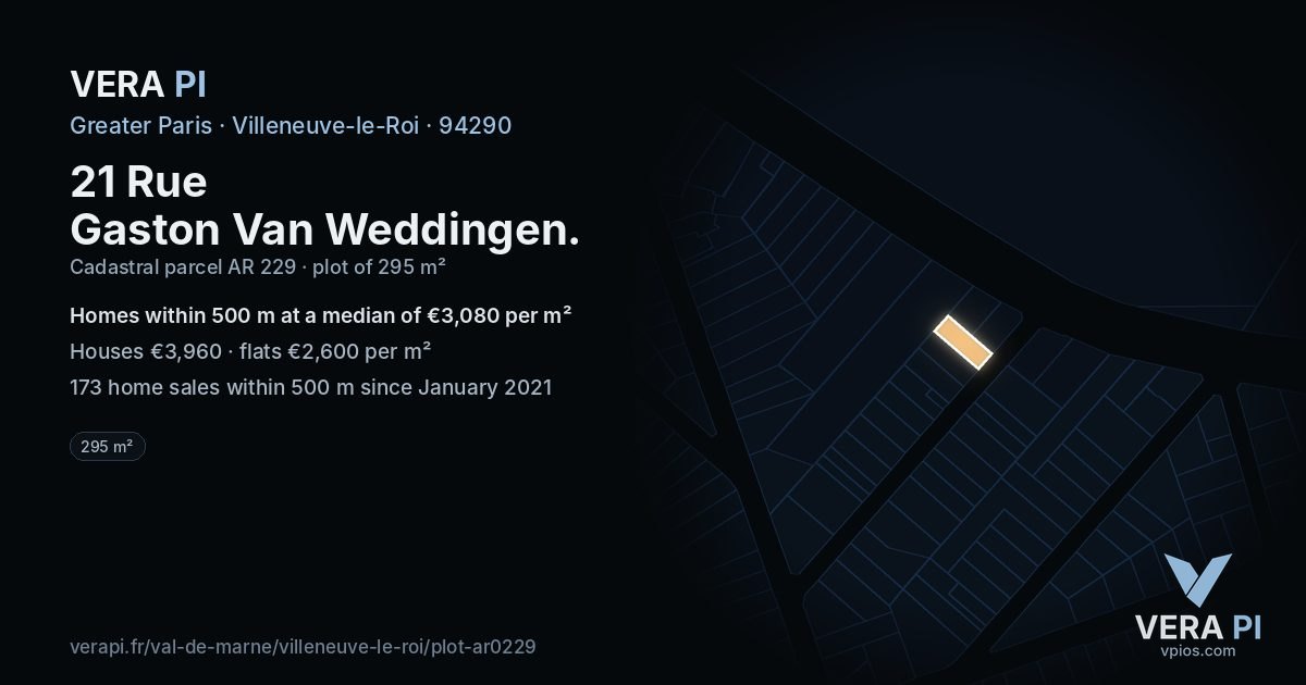 21 Rue Gaston Van Weddingen, Villeneuve-le-Roi at night – the plot lit, the parcels around coloured by the prices near them