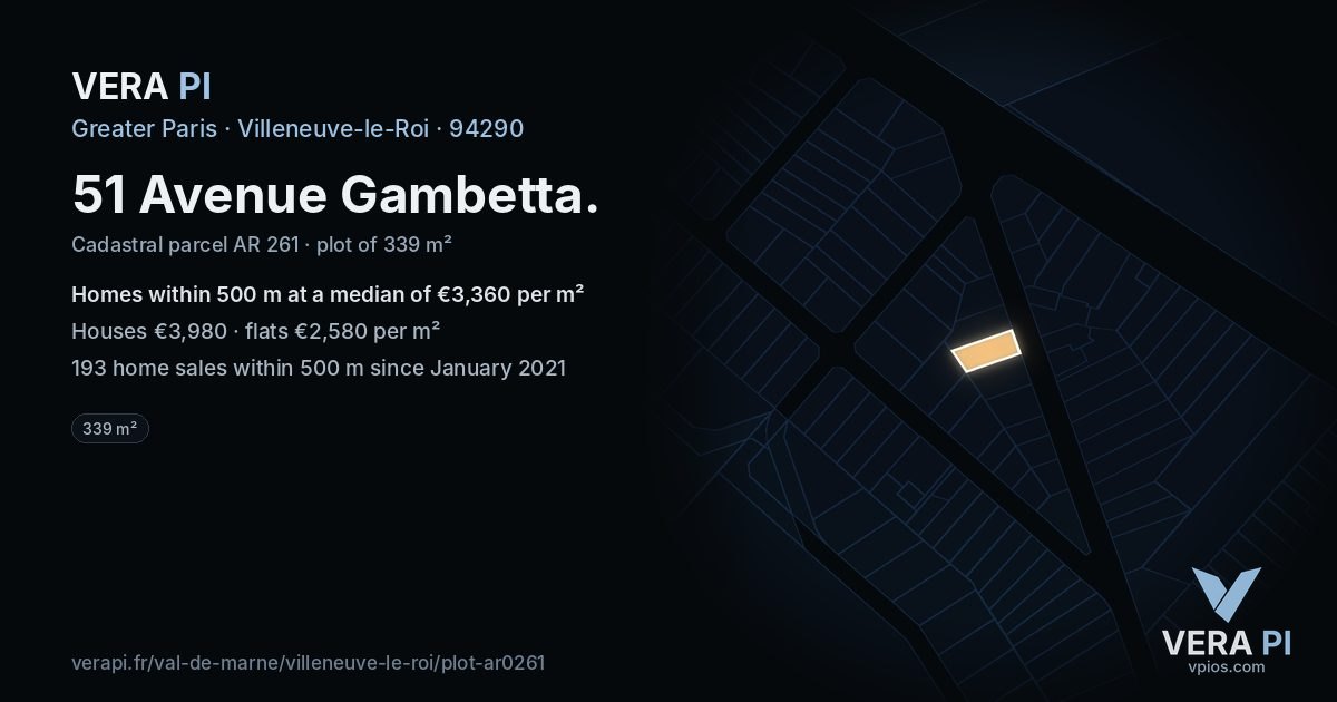51 Avenue Gambetta, Villeneuve-le-Roi at night – the plot lit, the parcels around coloured by the prices near them