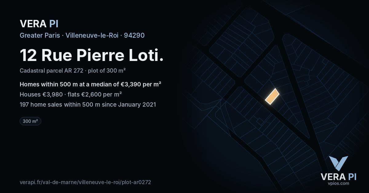 12 Rue Pierre Loti, Villeneuve-le-Roi at night – the plot lit, the parcels around coloured by the prices near them