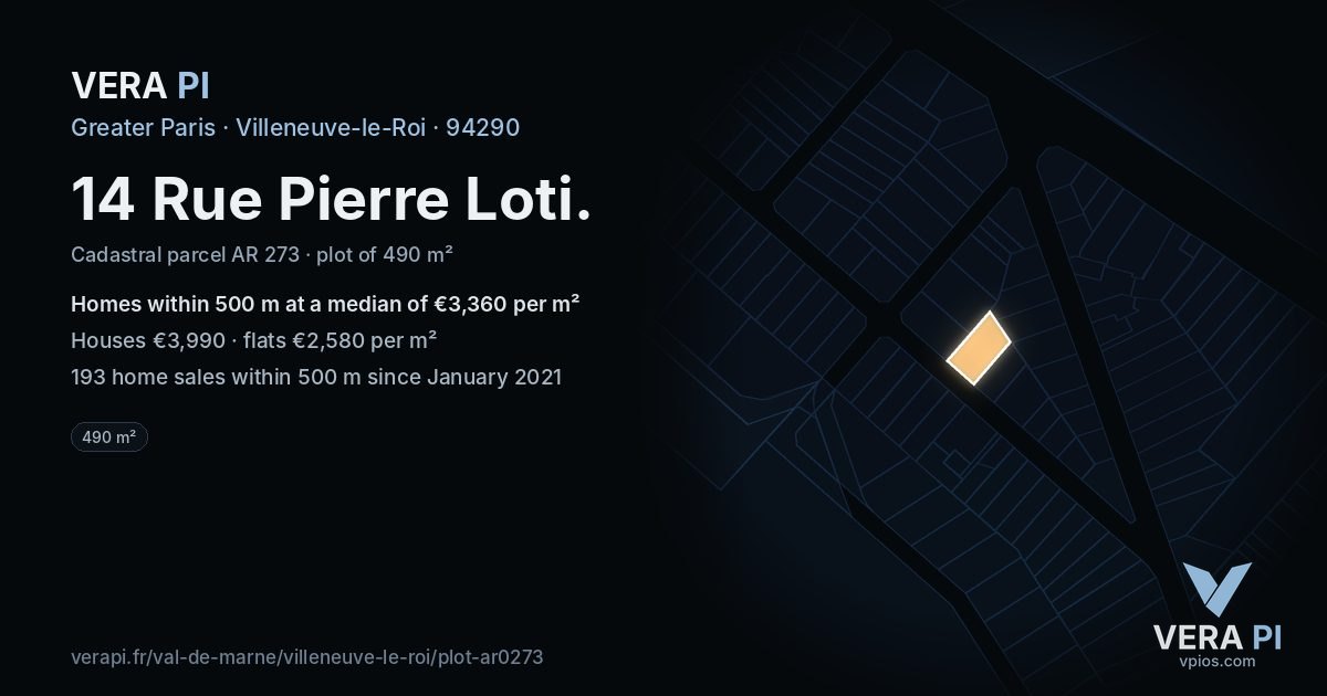 14 Rue Pierre Loti, Villeneuve-le-Roi at night – the plot lit, the parcels around coloured by the prices near them