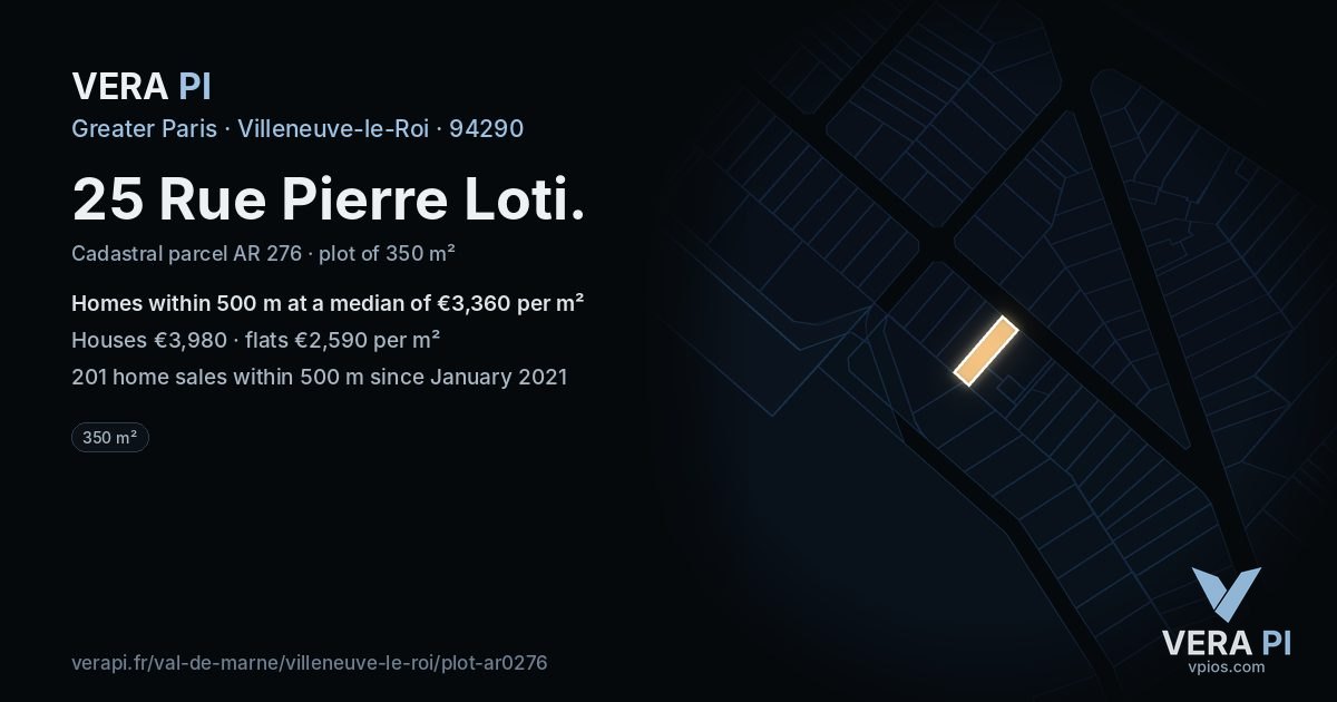 25 Rue Pierre Loti, Villeneuve-le-Roi at night – the plot lit, the parcels around coloured by the prices near them