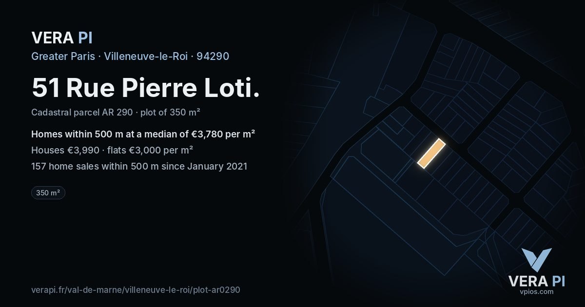 51 Rue Pierre Loti, Villeneuve-le-Roi at night – the plot lit, the parcels around coloured by the prices near them