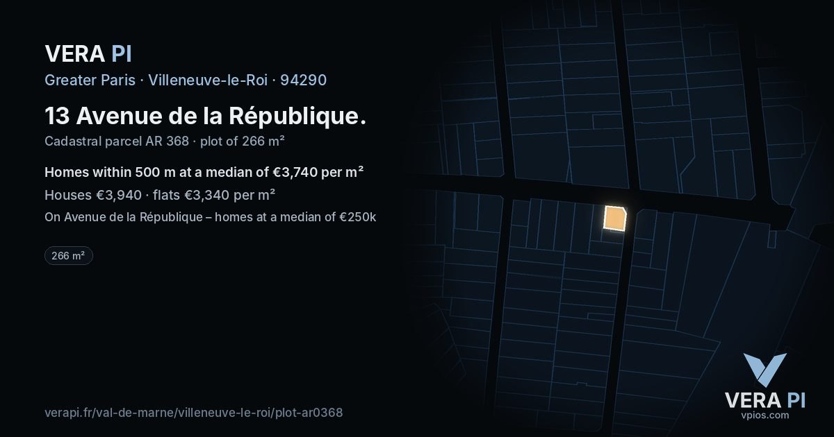13 Avenue de la République, Villeneuve-le-Roi at night – the plot lit, the parcels around coloured by the prices near them