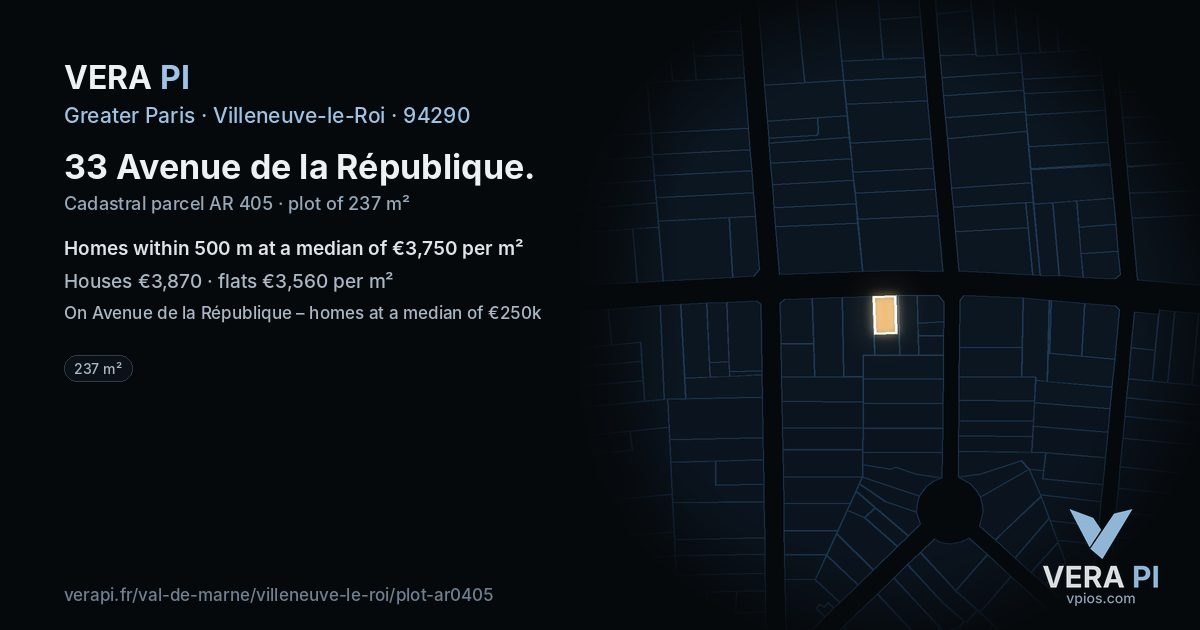 33 Avenue de la République, Villeneuve-le-Roi at night – the plot lit, the parcels around coloured by the prices near them