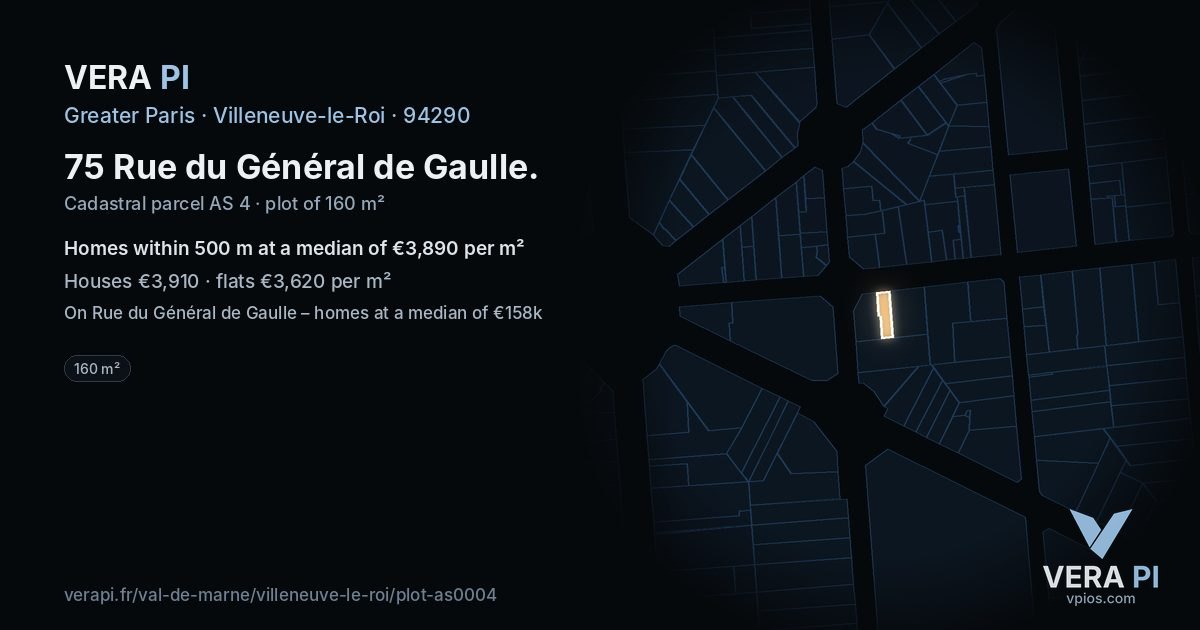 75 Rue du Général de Gaulle, Villeneuve-le-Roi at night – the plot lit, the parcels around coloured by the prices near them