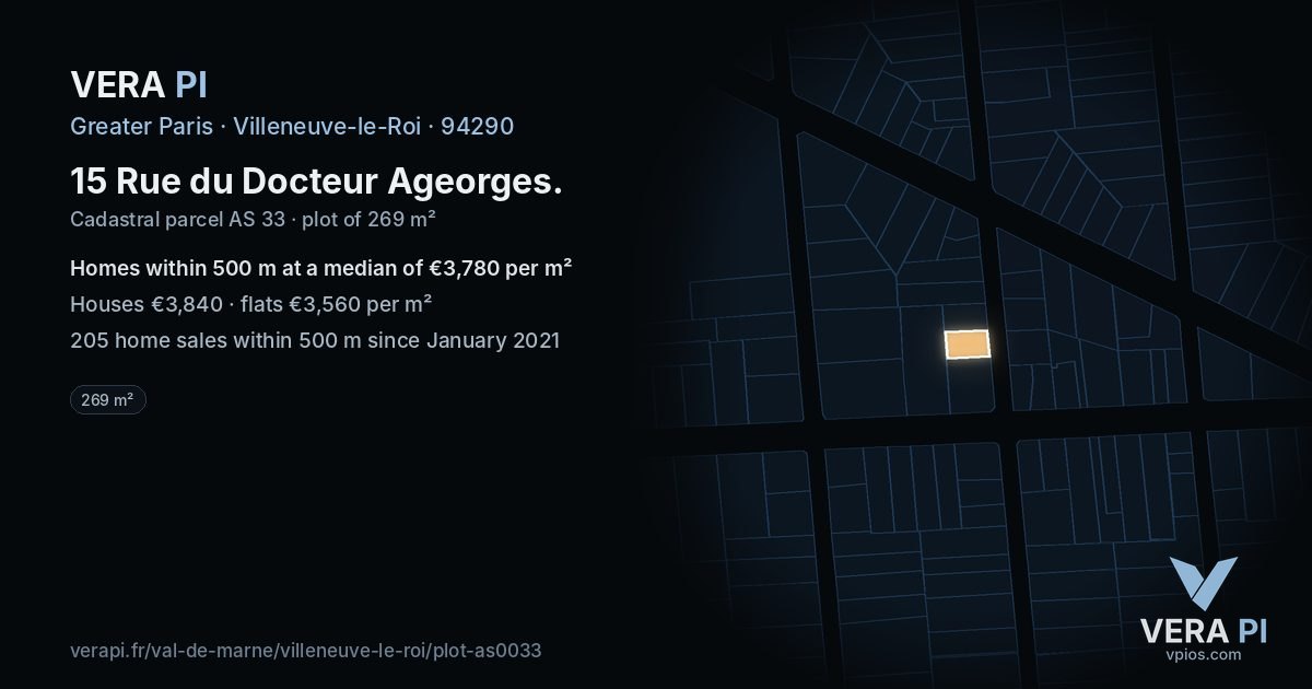 15 Rue du Docteur Ageorges, Villeneuve-le-Roi at night – the plot lit, the parcels around coloured by the prices near them