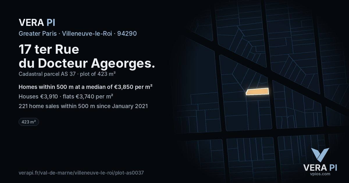 17 ter Rue du Docteur Ageorges, Villeneuve-le-Roi at night – the plot lit, the parcels around coloured by the prices near them
