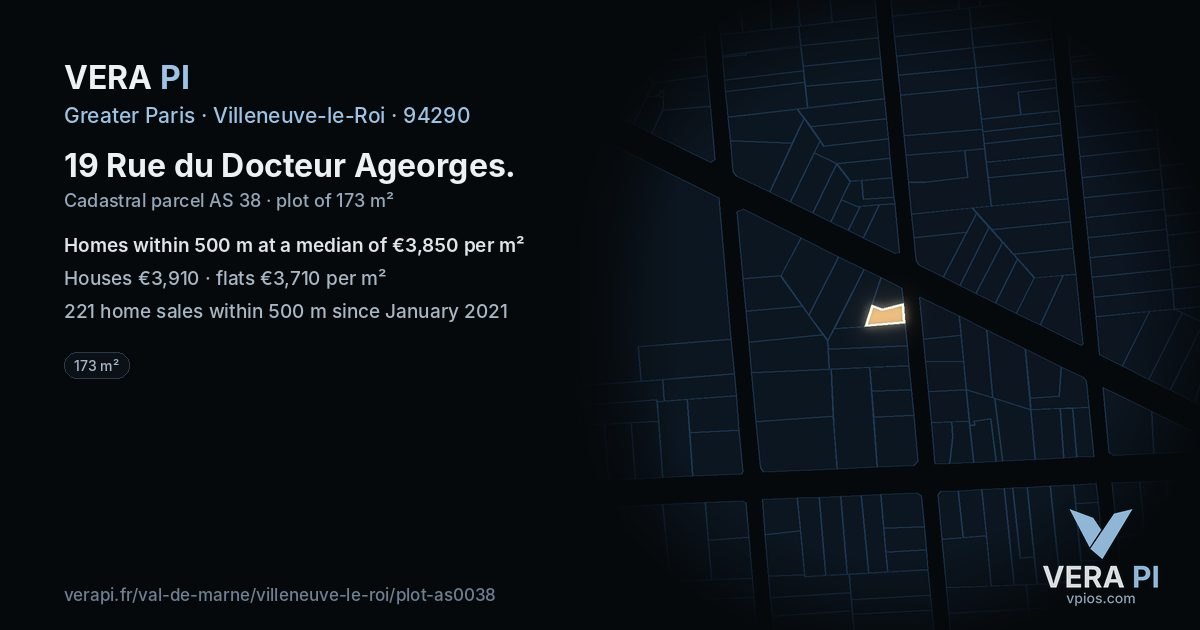 19 Rue du Docteur Ageorges, Villeneuve-le-Roi at night – the plot lit, the parcels around coloured by the prices near them