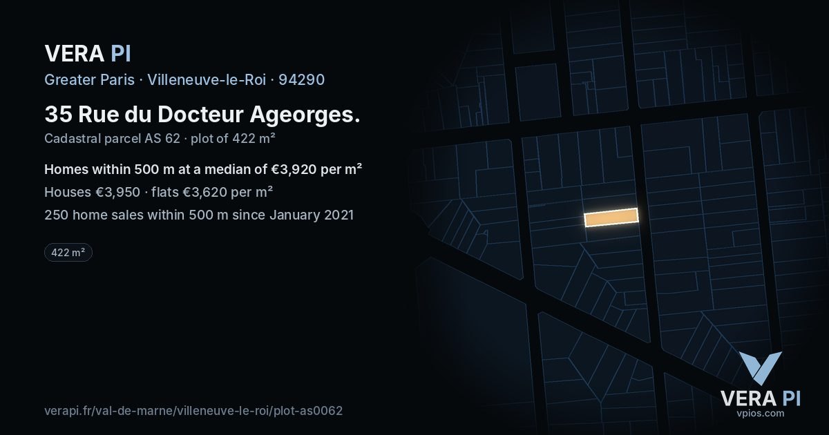 35 Rue du Docteur Ageorges, Villeneuve-le-Roi at night – the plot lit, the parcels around coloured by the prices near them