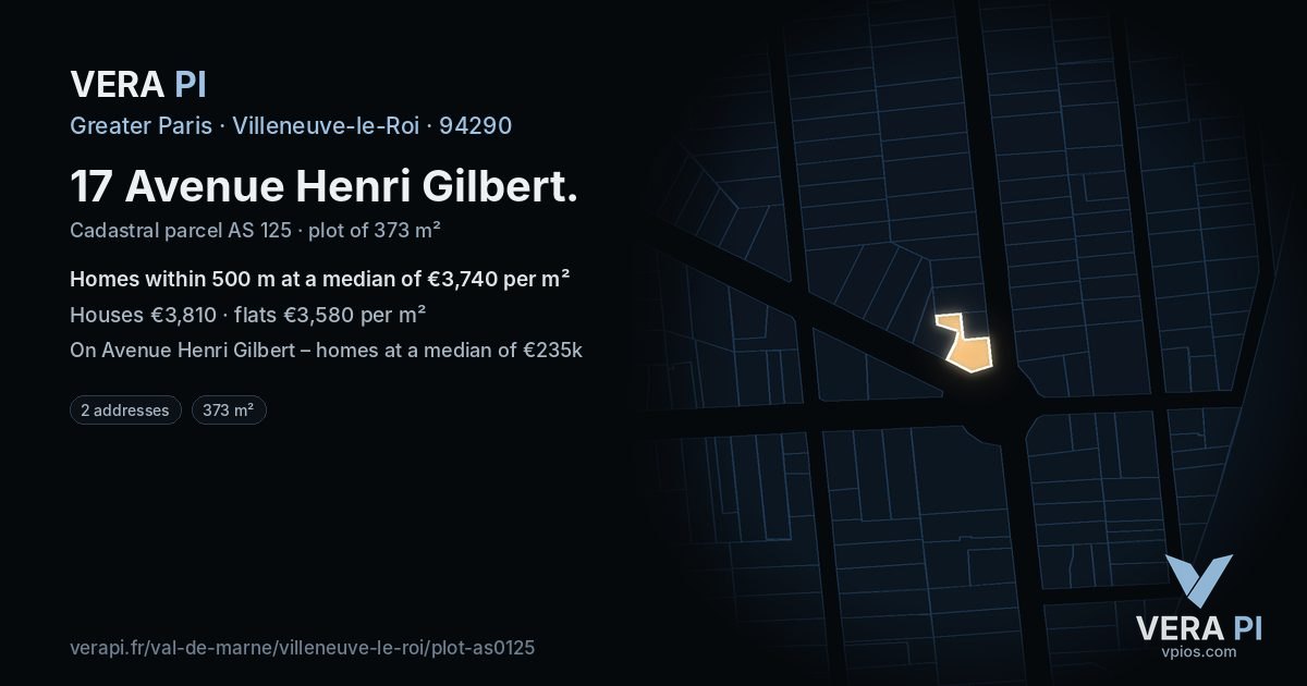 17 Avenue Henri Gilbert, Villeneuve-le-Roi at night – the plot lit, the parcels around coloured by the prices near them
