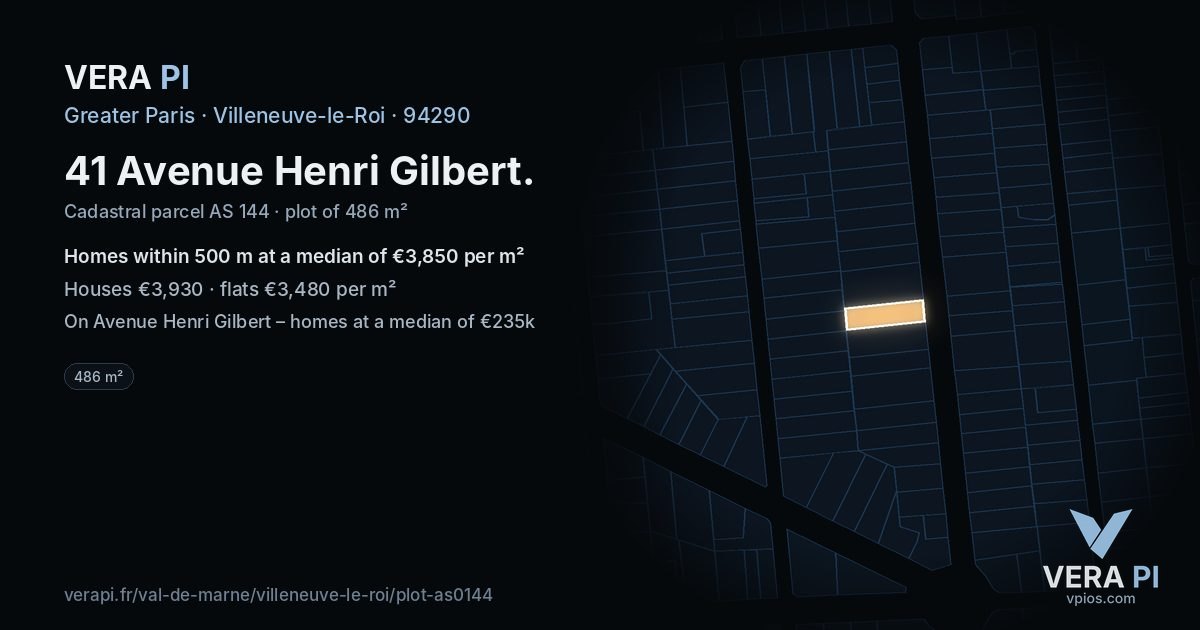 41 Avenue Henri Gilbert, Villeneuve-le-Roi at night – the plot lit, the parcels around coloured by the prices near them