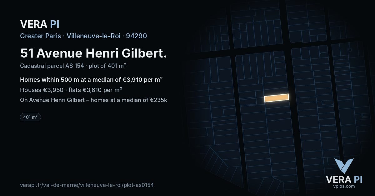 51 Avenue Henri Gilbert, Villeneuve-le-Roi at night – the plot lit, the parcels around coloured by the prices near them