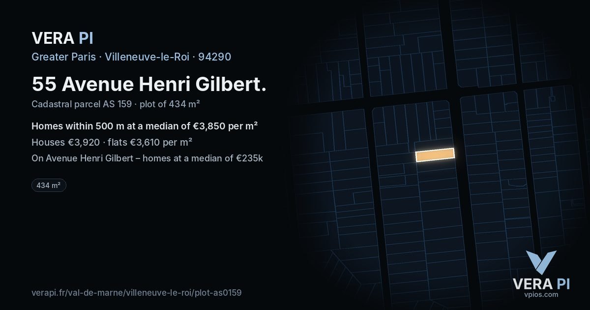55 Avenue Henri Gilbert, Villeneuve-le-Roi at night – the plot lit, the parcels around coloured by the prices near them