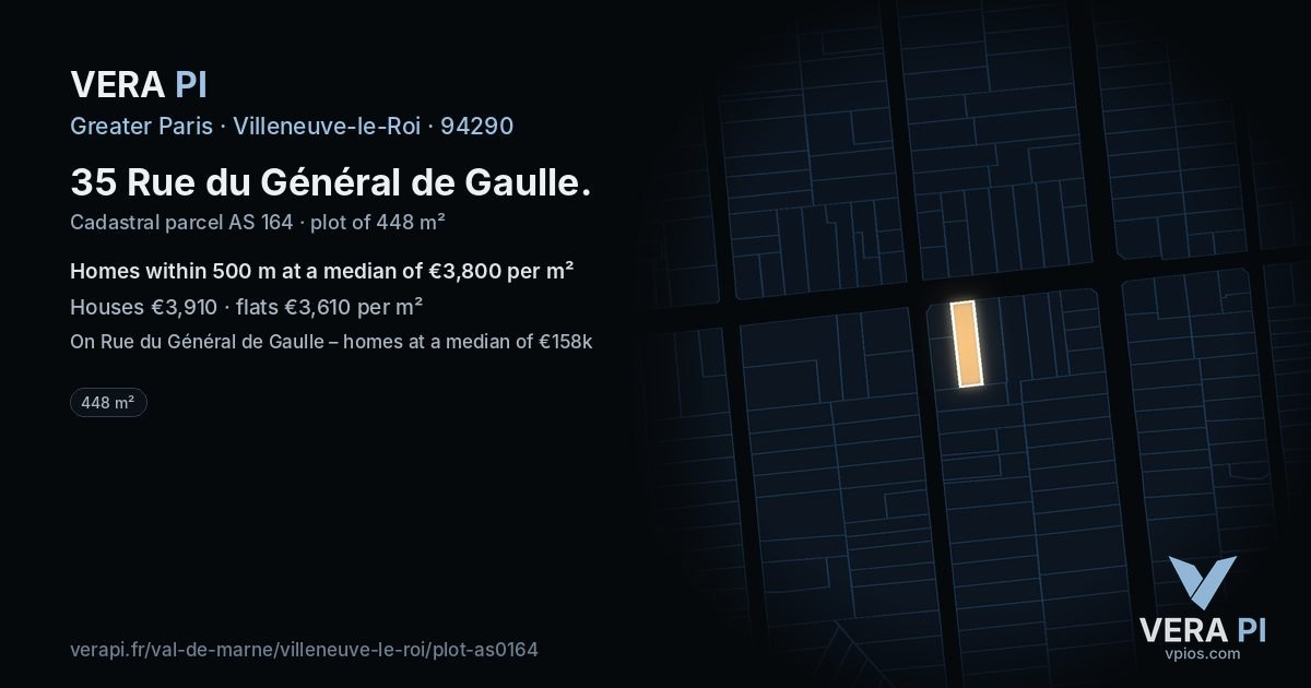 35 Rue du Général de Gaulle, Villeneuve-le-Roi at night – the plot lit, the parcels around coloured by the prices near them