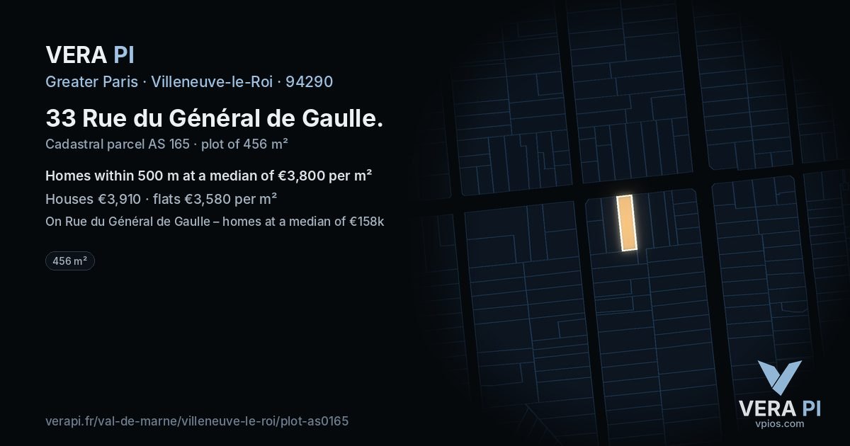 33 Rue du Général de Gaulle, Villeneuve-le-Roi at night – the plot lit, the parcels around coloured by the prices near them