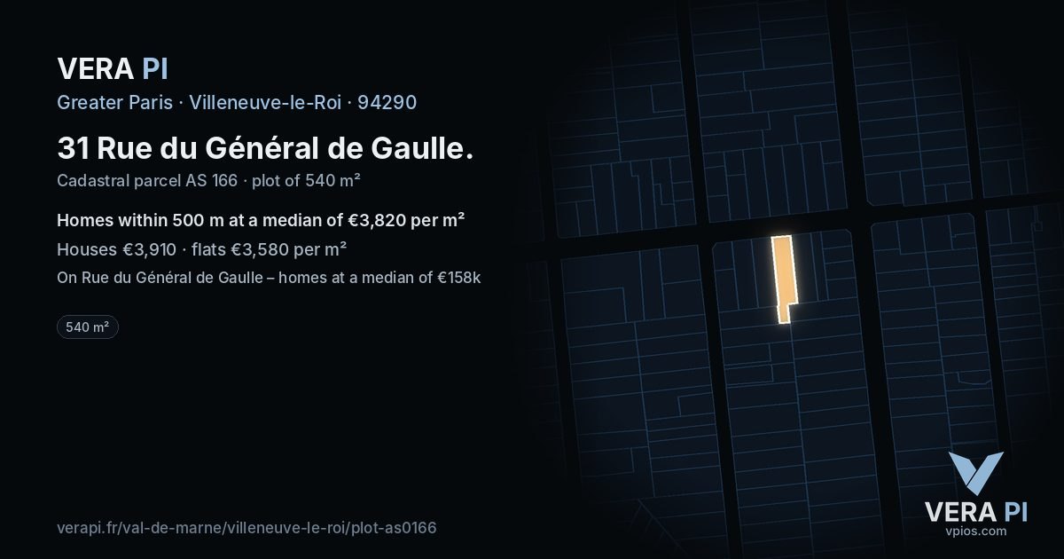31 Rue du Général de Gaulle, Villeneuve-le-Roi at night – the plot lit, the parcels around coloured by the prices near them