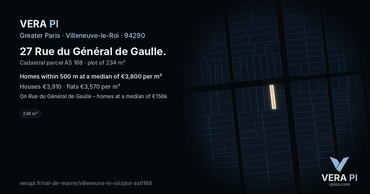 27 Rue du Général de Gaulle, Villeneuve-le-Roi at night – the plot lit, the parcels around coloured by the prices near them