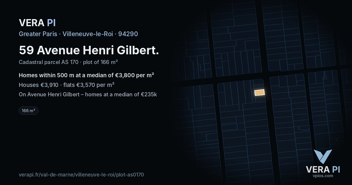 59 Avenue Henri Gilbert, Villeneuve-le-Roi at night – the plot lit, the parcels around coloured by the prices near them