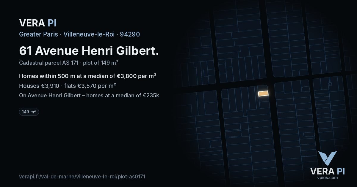 61 Avenue Henri Gilbert, Villeneuve-le-Roi at night – the plot lit, the parcels around coloured by the prices near them