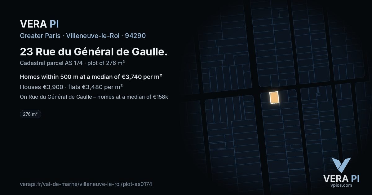 23 Rue du Général de Gaulle, Villeneuve-le-Roi at night – the plot lit, the parcels around coloured by the prices near them