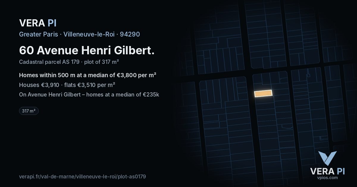 60 Avenue Henri Gilbert, Villeneuve-le-Roi at night – the plot lit, the parcels around coloured by the prices near them