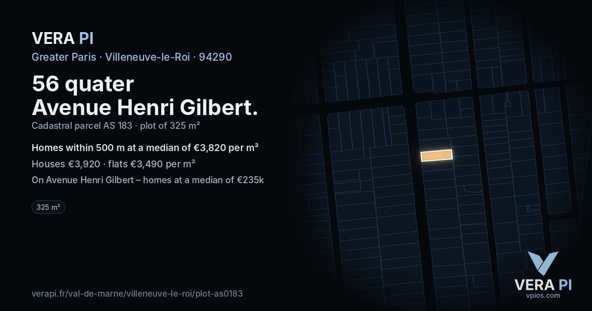 56 quater Avenue Henri Gilbert, Villeneuve-le-Roi at night – the plot lit, the parcels around coloured by the prices near them