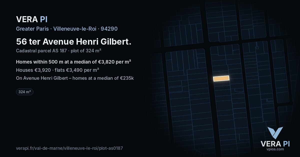 56 ter Avenue Henri Gilbert, Villeneuve-le-Roi at night – the plot lit, the parcels around coloured by the prices near them