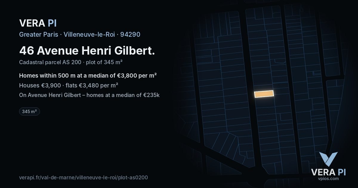 46 Avenue Henri Gilbert, Villeneuve-le-Roi at night – the plot lit, the parcels around coloured by the prices near them