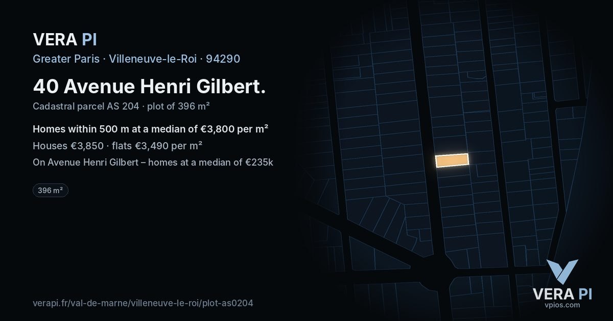 40 Avenue Henri Gilbert, Villeneuve-le-Roi at night – the plot lit, the parcels around coloured by the prices near them