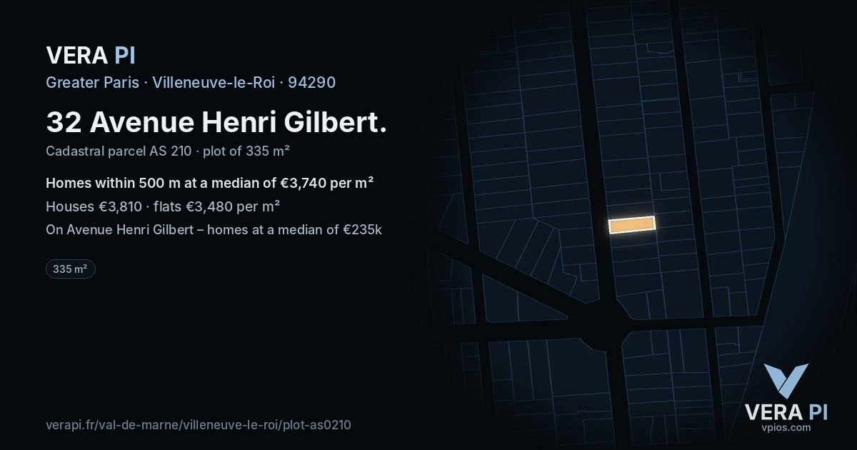 32 Avenue Henri Gilbert, Villeneuve-le-Roi at night – the plot lit, the parcels around coloured by the prices near them