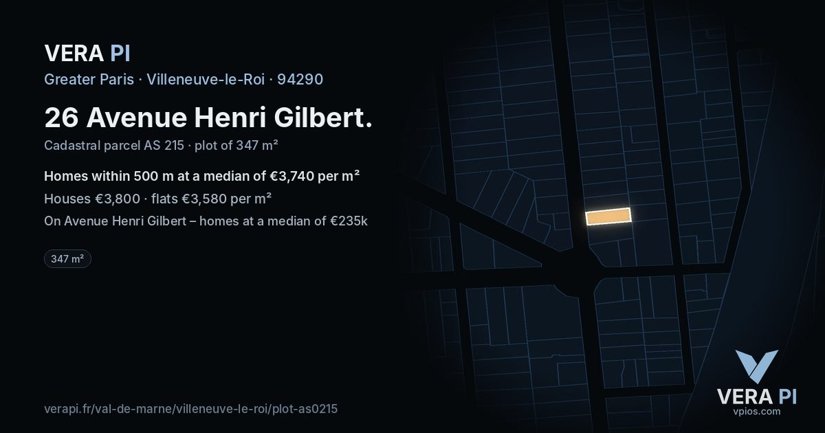 26 Avenue Henri Gilbert, Villeneuve-le-Roi at night – the plot lit, the parcels around coloured by the prices near them