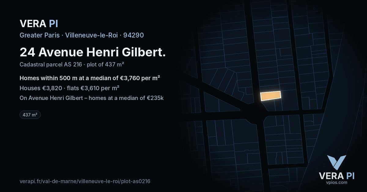 24 Avenue Henri Gilbert, Villeneuve-le-Roi at night – the plot lit, the parcels around coloured by the prices near them