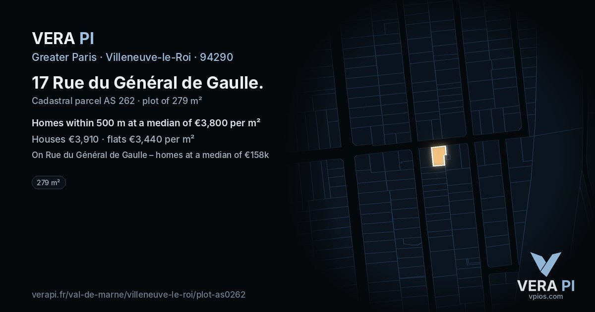 17 Rue du Général de Gaulle, Villeneuve-le-Roi at night – the plot lit, the parcels around coloured by the prices near them