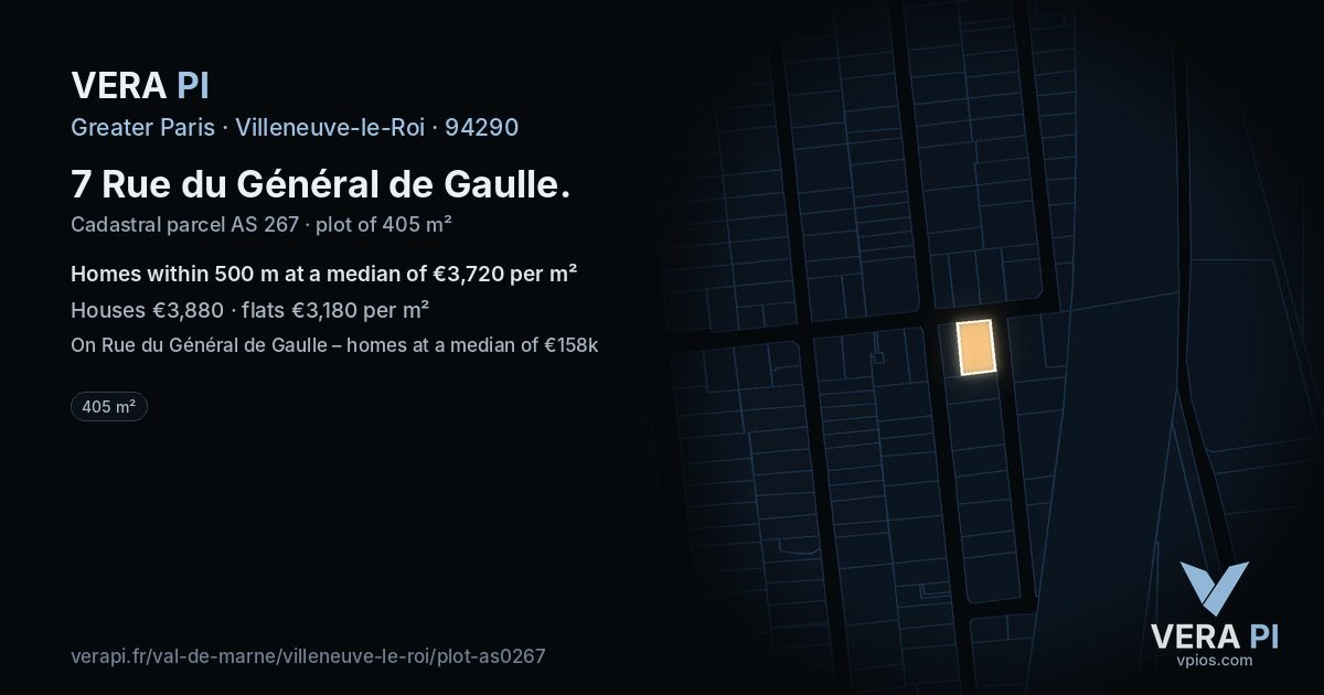 7 Rue du Général de Gaulle, Villeneuve-le-Roi at night – the plot lit, the parcels around coloured by the prices near them
