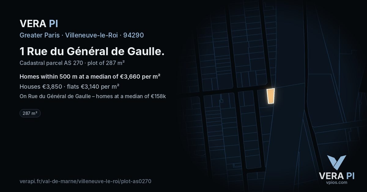 1 Rue du Général de Gaulle, Villeneuve-le-Roi at night – the plot lit, the parcels around coloured by the prices near them