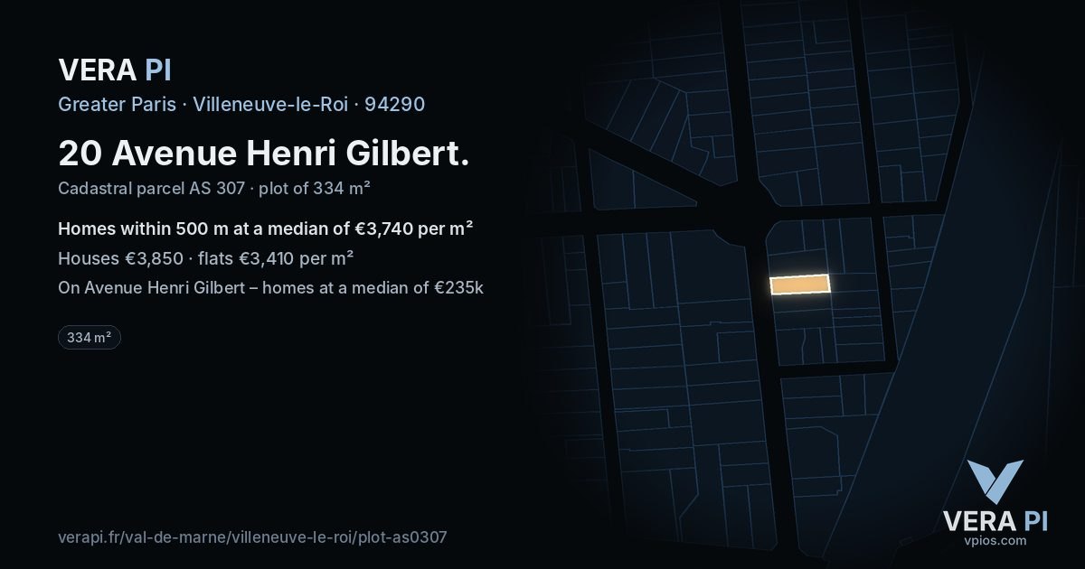 20 Avenue Henri Gilbert, Villeneuve-le-Roi at night – the plot lit, the parcels around coloured by the prices near them