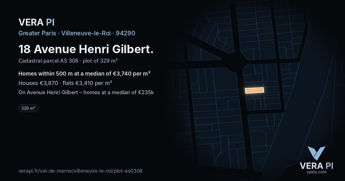 18 Avenue Henri Gilbert, Villeneuve-le-Roi at night – the plot lit, the parcels around coloured by the prices near them