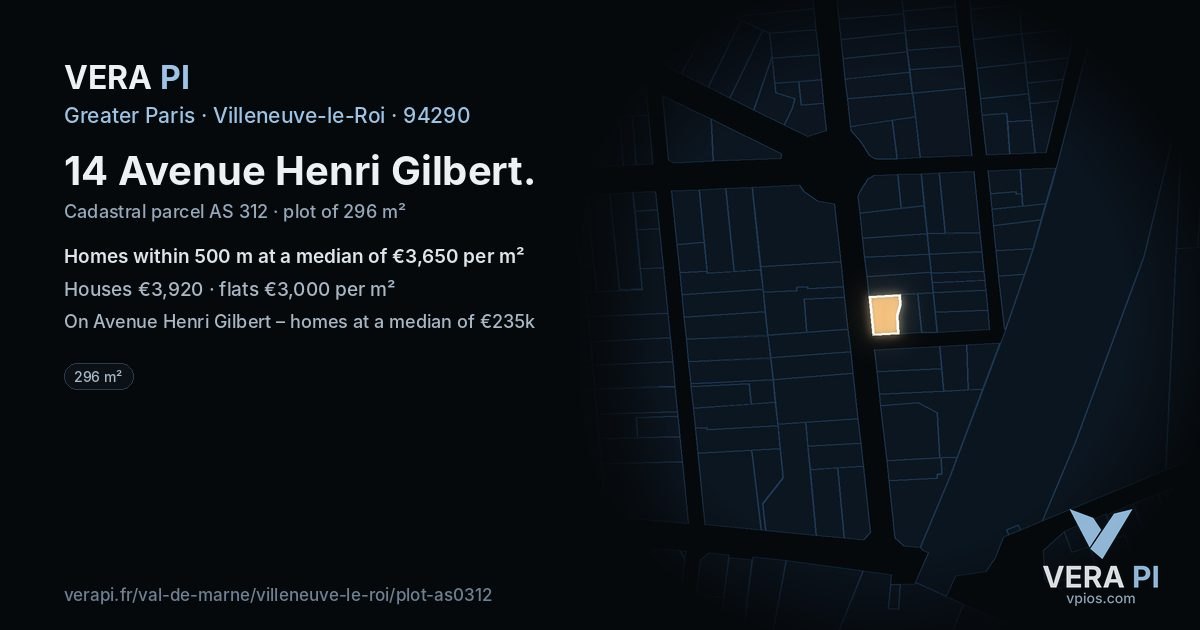 14 Avenue Henri Gilbert, Villeneuve-le-Roi at night – the plot lit, the parcels around coloured by the prices near them