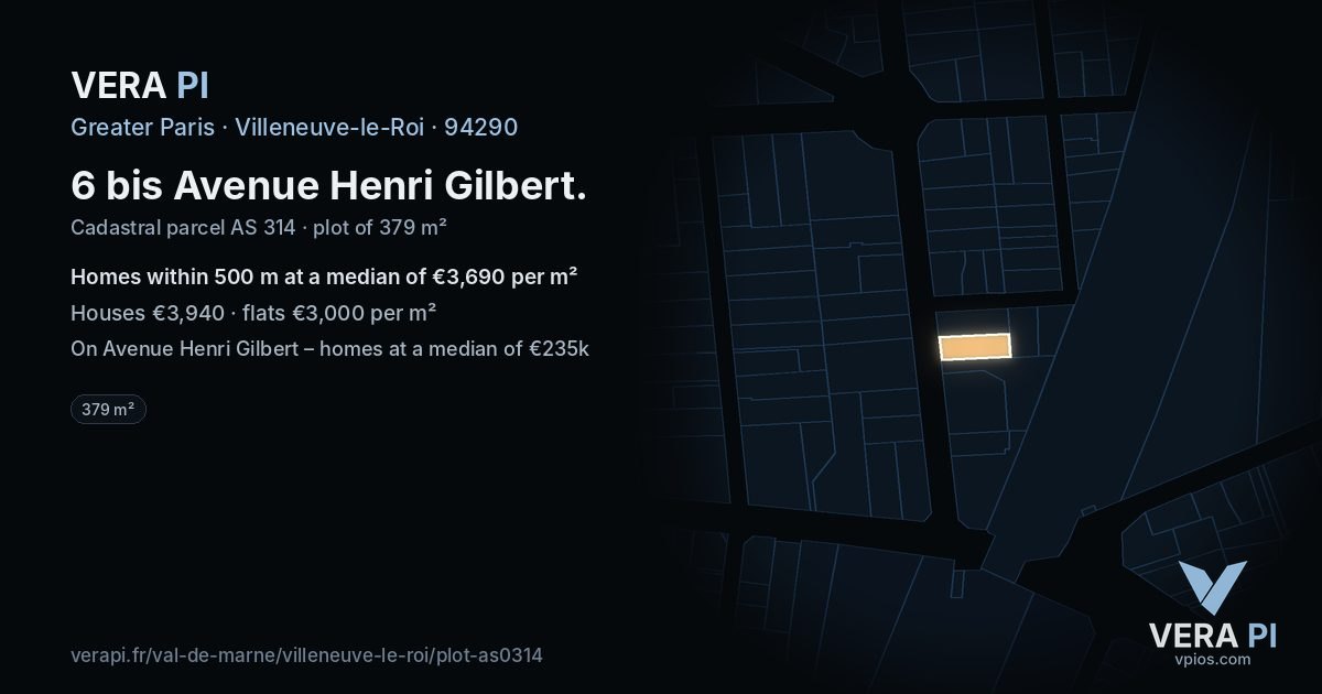 6 bis Avenue Henri Gilbert, Villeneuve-le-Roi at night – the plot lit, the parcels around coloured by the prices near them