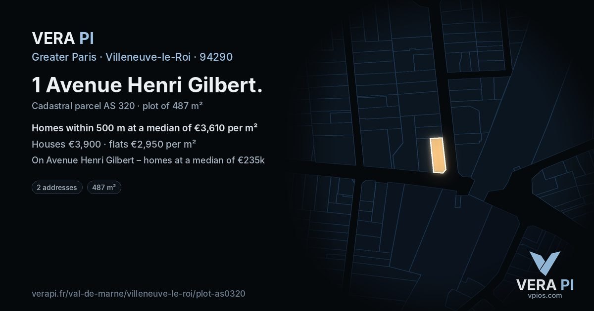 1 Avenue Henri Gilbert, Villeneuve-le-Roi at night – the plot lit, the parcels around coloured by the prices near them
