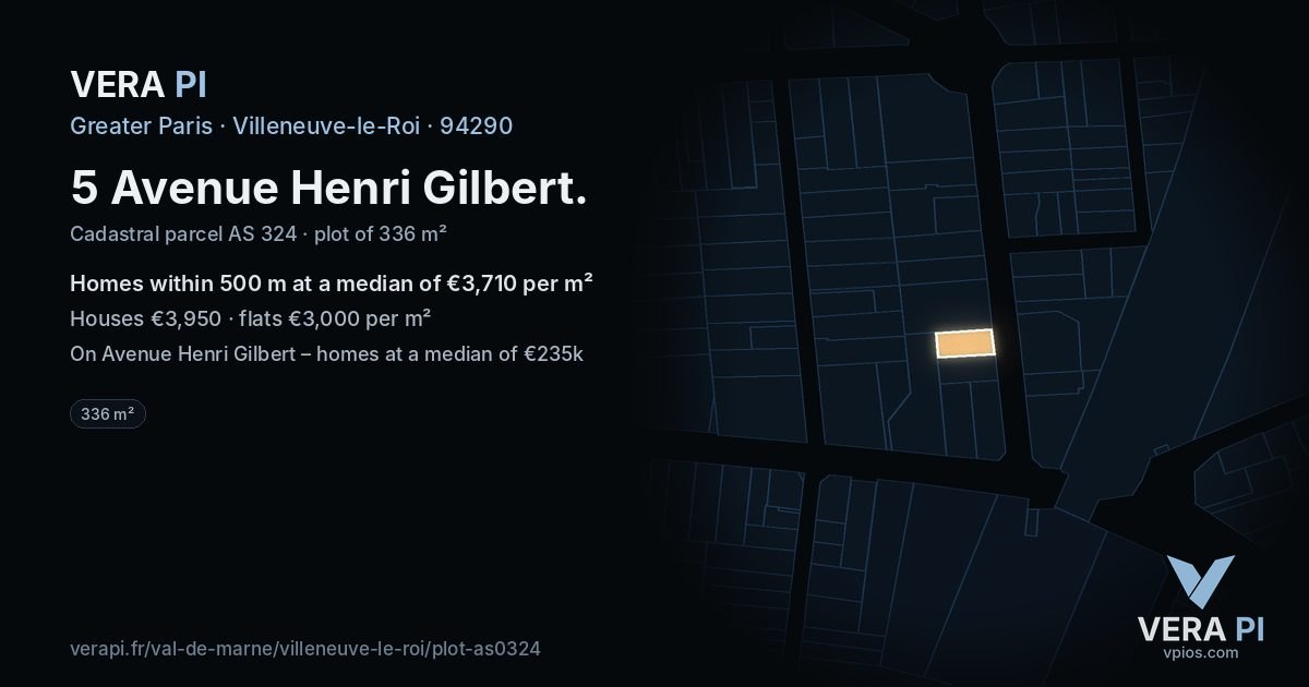 5 Avenue Henri Gilbert, Villeneuve-le-Roi at night – the plot lit, the parcels around coloured by the prices near them