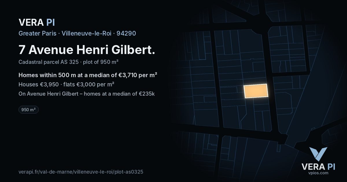7 Avenue Henri Gilbert, Villeneuve-le-Roi at night – the plot lit, the parcels around coloured by the prices near them
