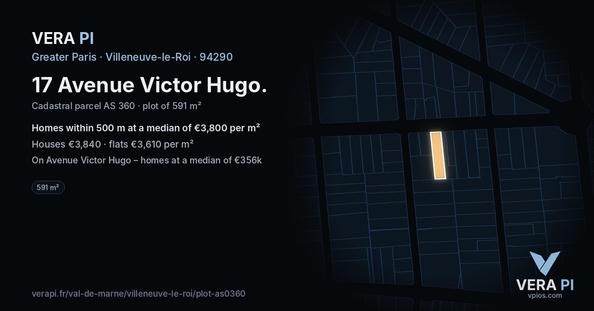 17 Avenue Victor Hugo, Villeneuve-le-Roi at night – the plot lit, the parcels around coloured by the prices near them
