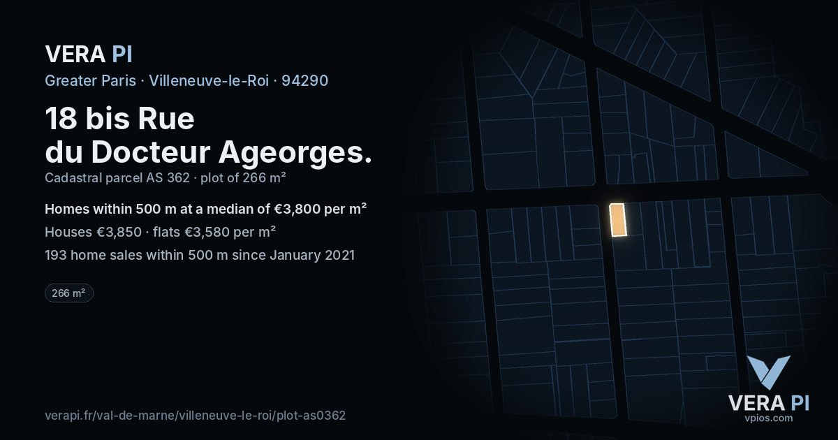 18 bis Rue du Docteur Ageorges, Villeneuve-le-Roi at night – the plot lit, the parcels around coloured by the prices near them